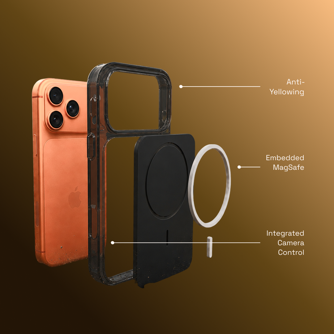 OxCase technical composition against a golden background