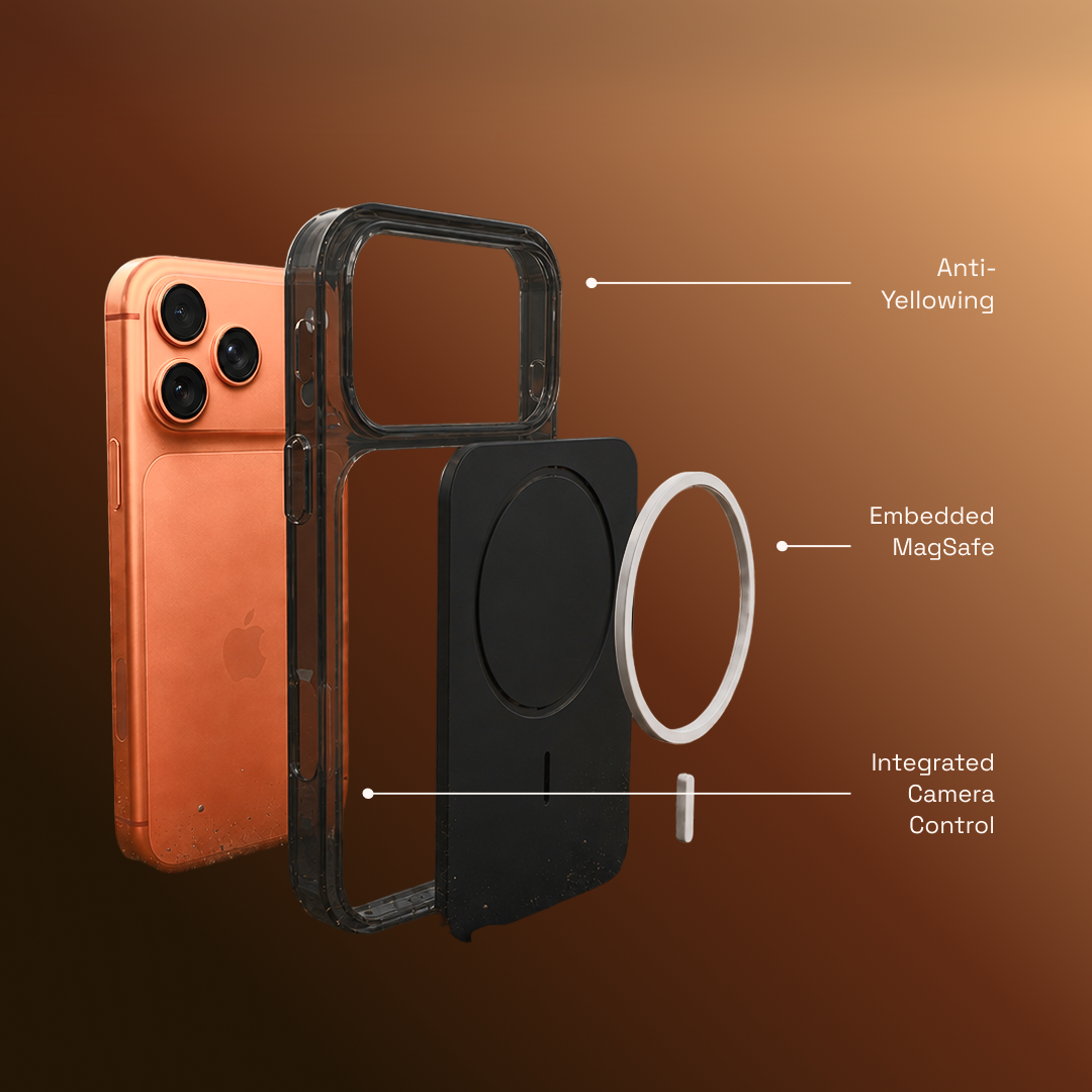OxCase technical composition against a copper background
